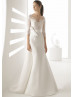 Three Quarter Sleeve Ivory Lace Satin Wedding Dress